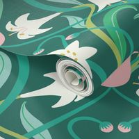 Art Nouveau lilies in arsenic green 24" by Pippa Shaw