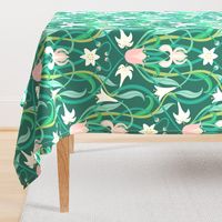 Art Nouveau lilies in arsenic green 24" by Pippa Shaw