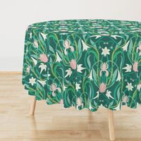 Art Nouveau lilies in arsenic green 24" by Pippa Shaw