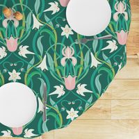 Art Nouveau lilies in arsenic green 24" by Pippa Shaw