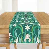 Art Nouveau lilies in arsenic green 24" by Pippa Shaw