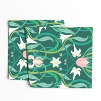 Art Nouveau lilies in arsenic green 24" by Pippa Shaw