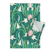 Art Nouveau lilies in arsenic green 24" by Pippa Shaw