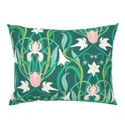 Art Nouveau lilies in arsenic green 24" by Pippa Shaw