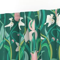 Art Nouveau lilies in arsenic green 24" by Pippa Shaw