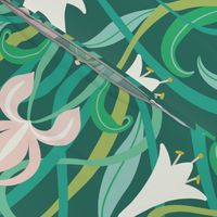 Art Nouveau lilies in arsenic green 24" by Pippa Shaw