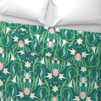 Art Nouveau lilies in arsenic green 24" by Pippa Shaw