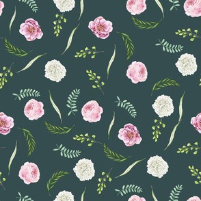 hare floral - rabbit floral, watercolor rabbits, spring floral - dark green