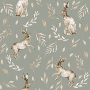 spring rabbit fabric - rabbit fabric, watercolor fabric, watercolour fabric - dust