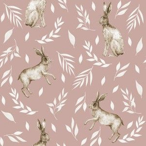 spring rabbit fabric - rabbit fabric, watercolor fabric, watercolour fabric - rose