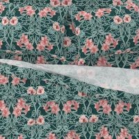 Art Nouveau Floral Pink Dark Teal Green