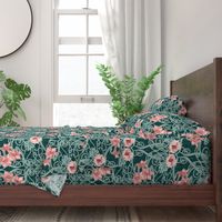 Art Nouveau Floral Pink Dark Teal Green