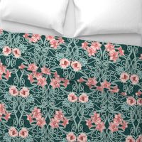 Art Nouveau Floral Pink Dark Teal Green