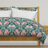 Art Nouveau Floral Pink Dark Teal Green