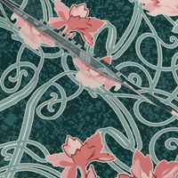 Art Nouveau Floral Pink Dark Teal Green