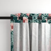 Art Nouveau Floral Pink Dark Teal Green