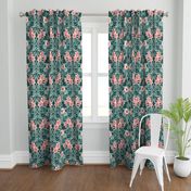 Art Nouveau Floral Pink Dark Teal Green