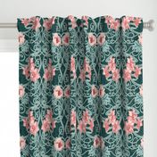 Art Nouveau Floral Pink Dark Teal Green