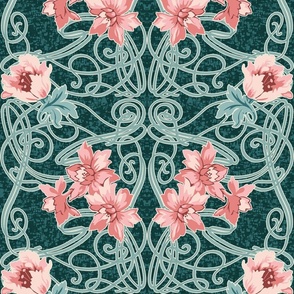 Art Nouveau style pink floral vintage wallpaper textured background