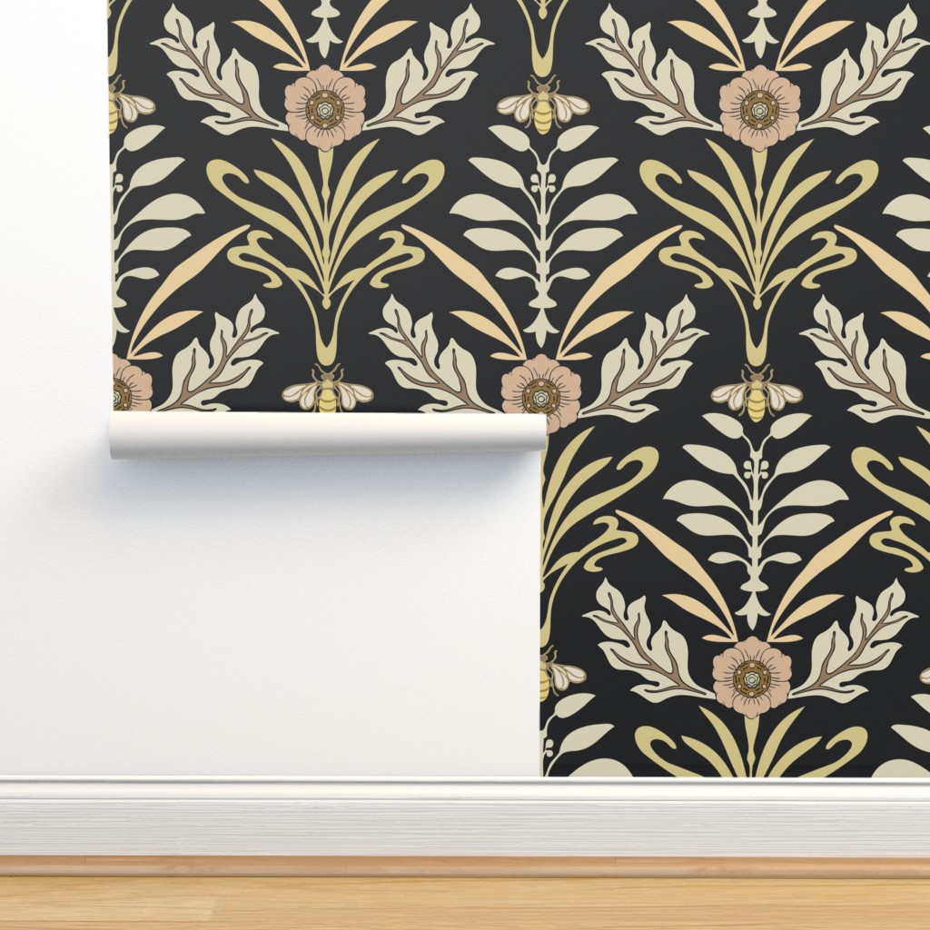 Art Nouveau - Jumbo - Dark - Honey Bee Wallpaper | Spoonflower