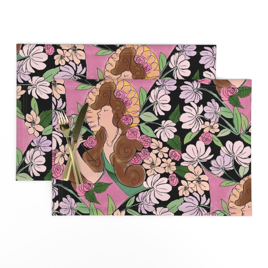 Art Nouveau Floral Goddess // Black