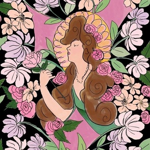 Art Nouveau Floral Goddess // Black