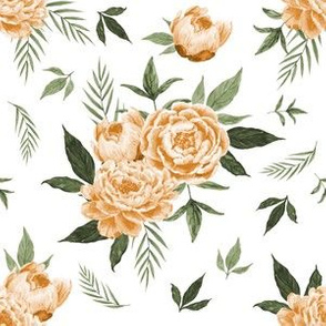 Peonies floral fabric - natural, yellow, yellow floral, yellow peonies, peony flower, spring floral, easter floral
