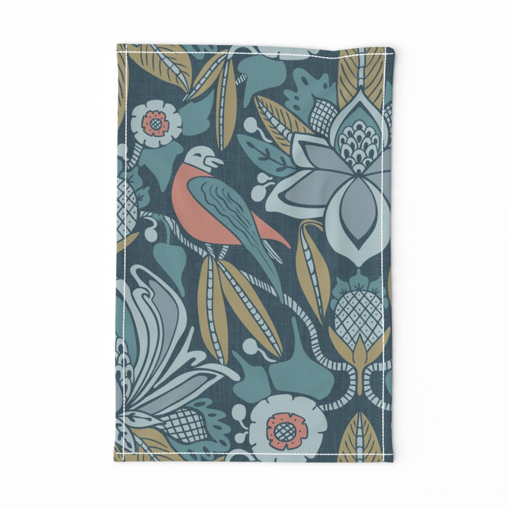 Tanager,  Blue with Coral and Olive, Jumbo