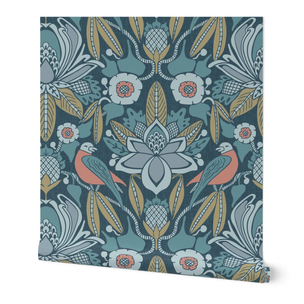 Tanager,  Blue with Coral and Olive, Jumbo