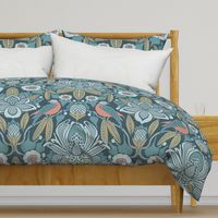 Tanager,  Blue with Coral and Olive, Jumbo