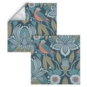 Tanager,  Blue with Coral and Olive, Jumbo