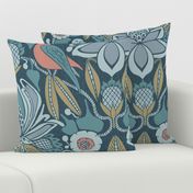 Tanager,  Blue with Coral and Olive, Jumbo