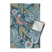 Tanager,  Blue with Coral and Olive, Jumbo