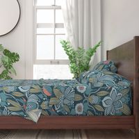 Tanager,  Blue with Coral and Olive, Jumbo