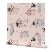Flowerbox Pug watercolor tulips PINK ROTATED