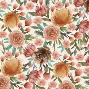 MEDIUm Easter flowers fabric - watercolor floral fabric, floral fabric, spring florals, muted, earth tones, 2020  florals - blush