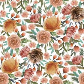 MEDIUM Easter flowers fabric - watercolor floral fabric, floral fabric, spring florals, muted, earth tones, 2020  florals - white