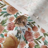 SMALL Easter flowers fabric - watercolor floral fabric, floral fabric, spring florals, muted, earth tones, 2020  florals - white