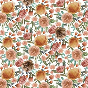 SMALL Easter flowers fabric - watercolor floral fabric, floral fabric, spring florals, muted, earth tones, 2020  florals - white
