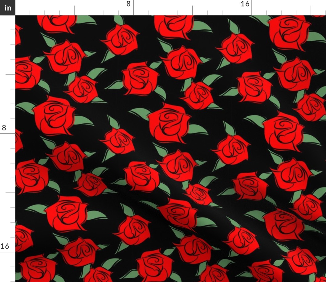 Red Roses Outined on Black