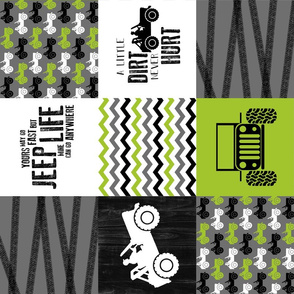 Jeep//A little dirt never hurt//Lime - Wholecloth Cheater Quilt - Rotated