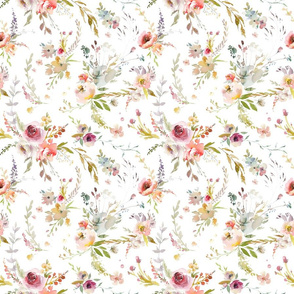 9” meadow floral - White - watercolor floral spring ostara