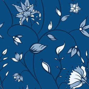 Classic Blue Indian Floral Ornaments seamless pattern background