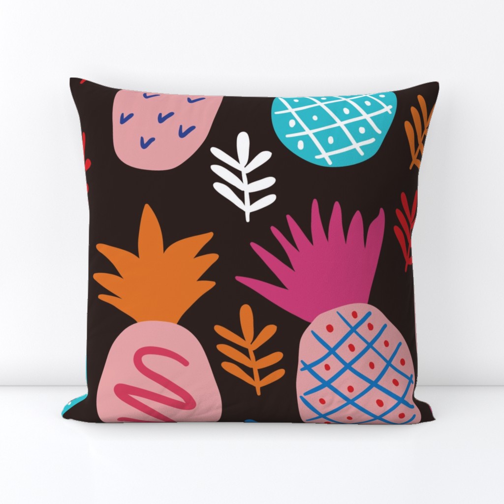 Cute hand drawn colorful pineapples on white background