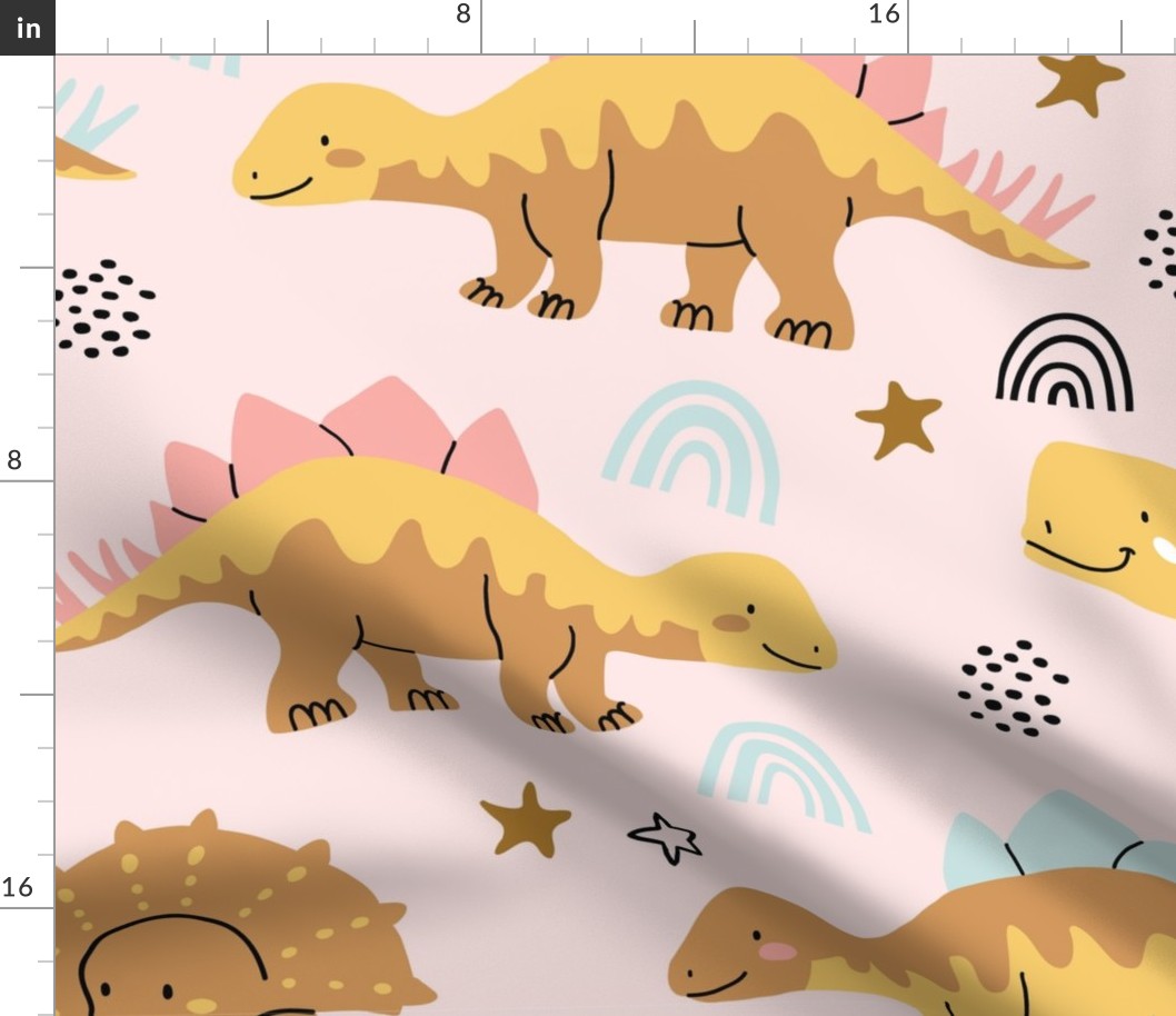 Funny cartoon dino seamless pattern. Scandinavian design. Kids dino pattern