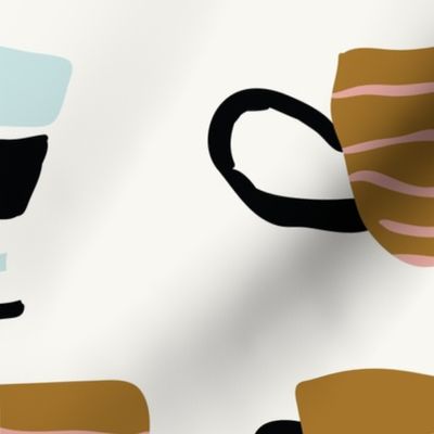 Cute hand drawn minimalistic cups on light background