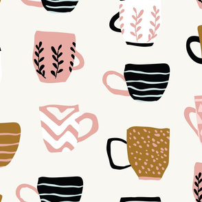 Cute hand drawn minimalistic cups on light background