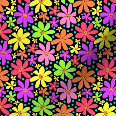 Multicolor Hippie Daisies on Black