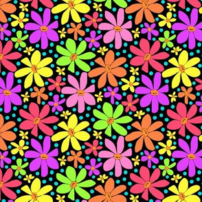 Multicolor Hippie Daisies on Black