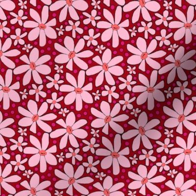Hippie Daisies Pink on Red